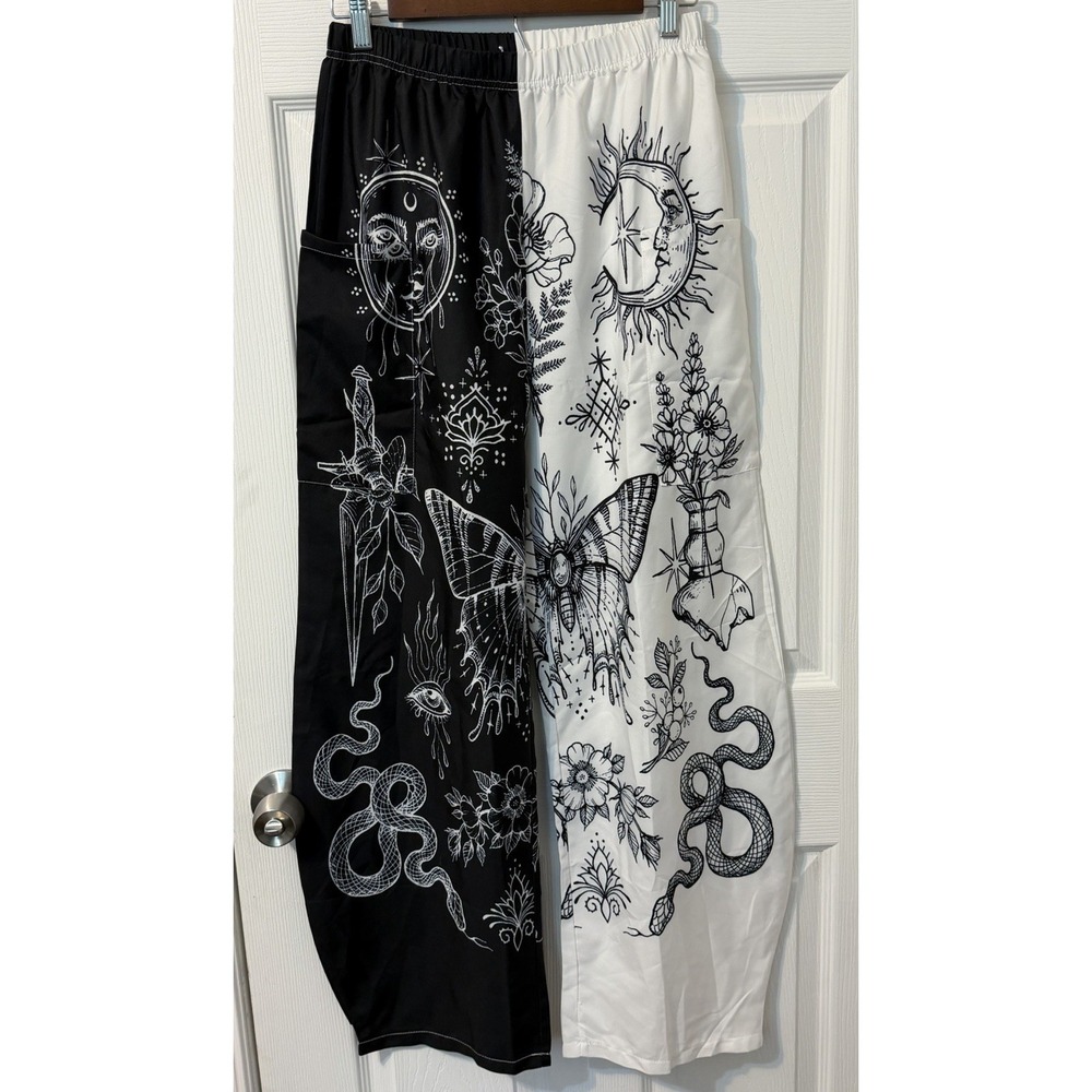 Women's Black & White Wild Casual Pants Contrast Pants Size M